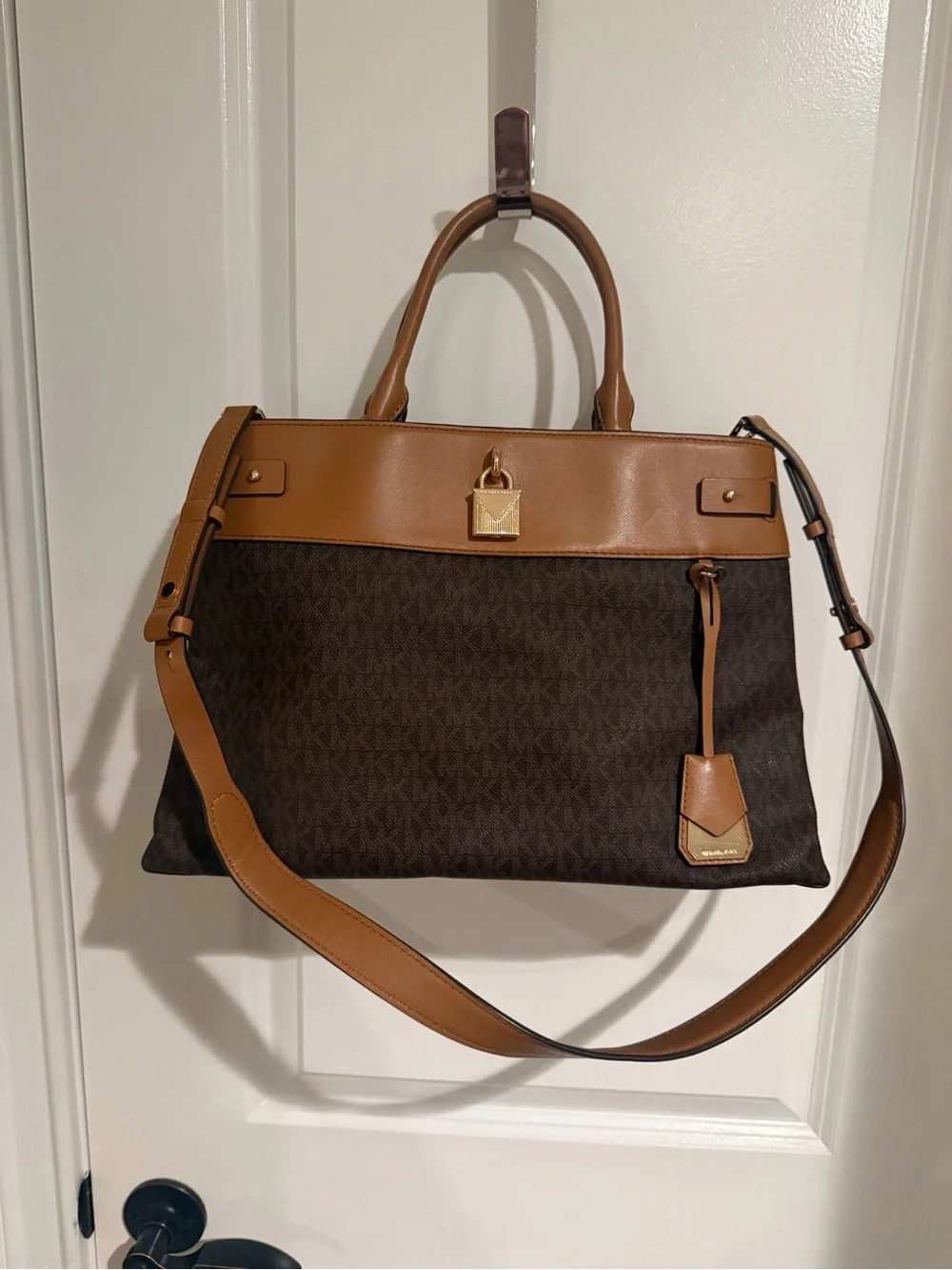 Michael Kors Brown Logo Tote with Tan Leather Trim